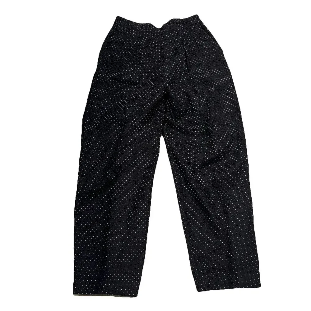 vintage Paradox Black wool high rise pants With White and Blue Dots